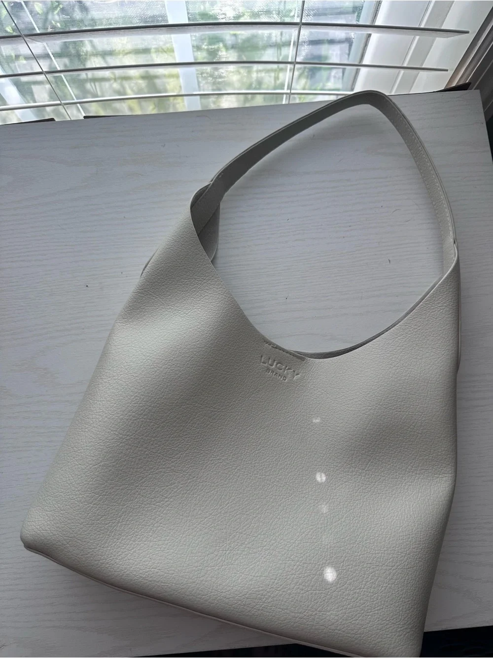 Lucky Brand White Faux Leather Slouchy Shoulder Hobo Bag Purse